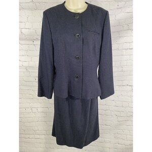 VTG Karen Ellis Navy Blue Two Piece Pencil Skirt Suit Jacket Blazer Size 6